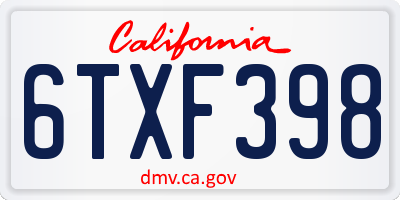 CA license plate 6TXF398