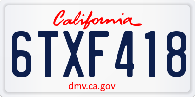 CA license plate 6TXF418