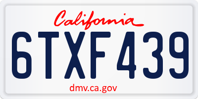 CA license plate 6TXF439