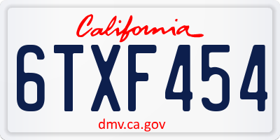 CA license plate 6TXF454