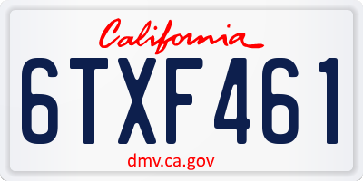 CA license plate 6TXF461