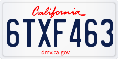 CA license plate 6TXF463