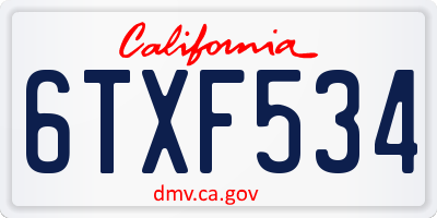 CA license plate 6TXF534
