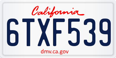 CA license plate 6TXF539