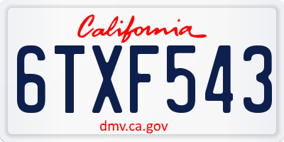 CA license plate 6TXF543
