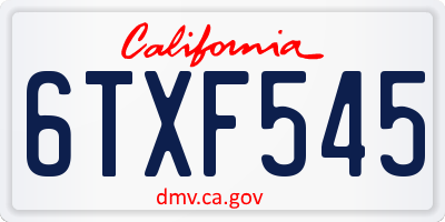CA license plate 6TXF545