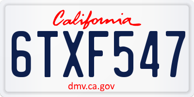 CA license plate 6TXF547