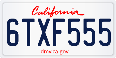 CA license plate 6TXF555