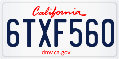 CA license plate 6TXF560