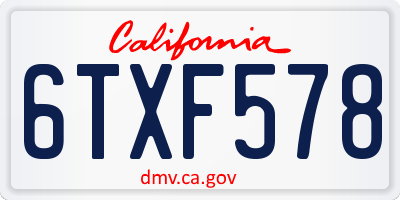 CA license plate 6TXF578