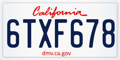 CA license plate 6TXF678
