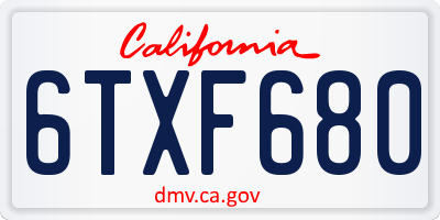 CA license plate 6TXF680