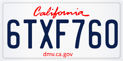 CA license plate 6TXF760