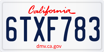 CA license plate 6TXF783