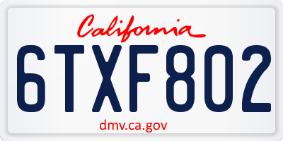 CA license plate 6TXF802