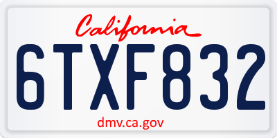 CA license plate 6TXF832