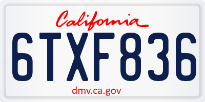 CA license plate 6TXF836