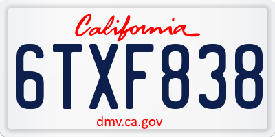 CA license plate 6TXF838