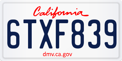CA license plate 6TXF839