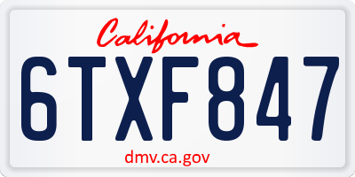 CA license plate 6TXF847