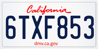 CA license plate 6TXF853