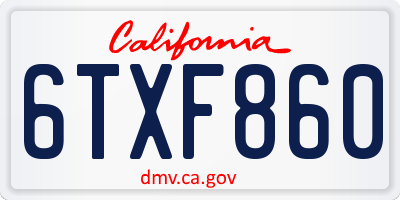 CA license plate 6TXF860