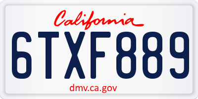 CA license plate 6TXF889