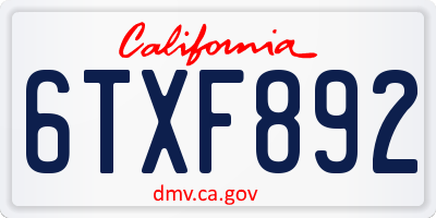CA license plate 6TXF892