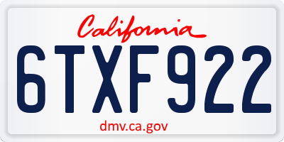 CA license plate 6TXF922