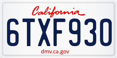 CA license plate 6TXF930