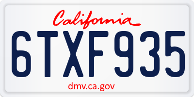 CA license plate 6TXF935