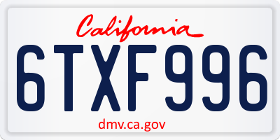 CA license plate 6TXF996