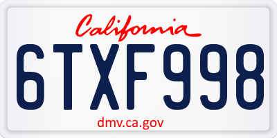 CA license plate 6TXF998