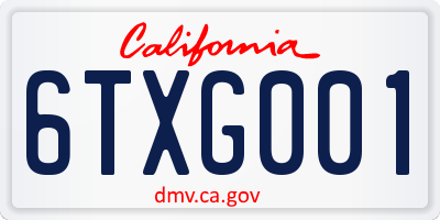 CA license plate 6TXG001