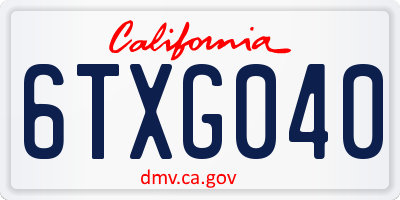 CA license plate 6TXG040