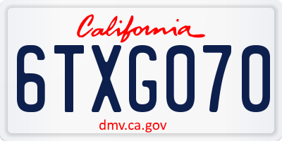 CA license plate 6TXG070