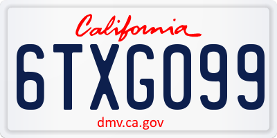 CA license plate 6TXG099