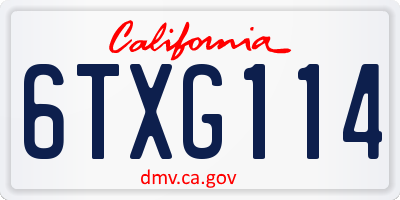 CA license plate 6TXG114