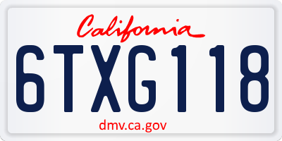 CA license plate 6TXG118