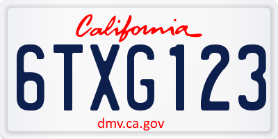 CA license plate 6TXG123
