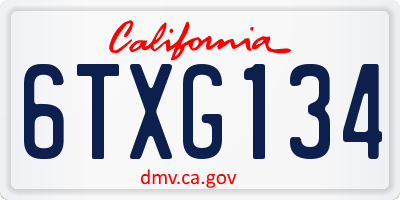 CA license plate 6TXG134