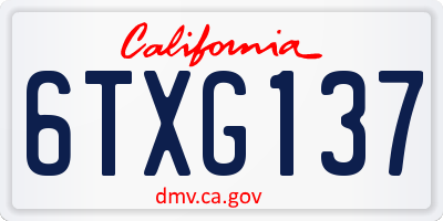 CA license plate 6TXG137