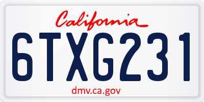 CA license plate 6TXG231