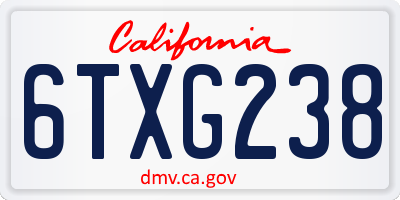 CA license plate 6TXG238