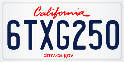 CA license plate 6TXG250