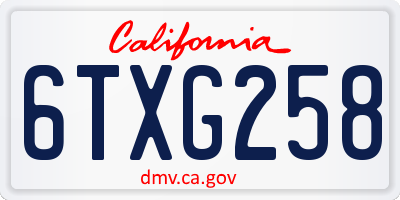 CA license plate 6TXG258