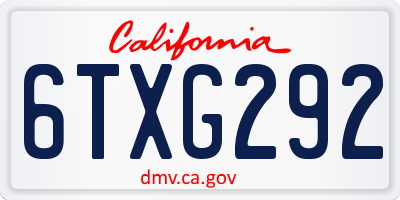 CA license plate 6TXG292