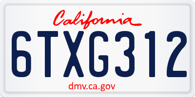 CA license plate 6TXG312