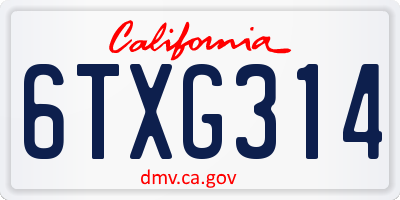 CA license plate 6TXG314