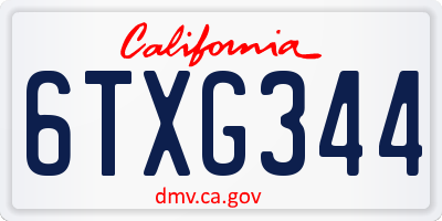 CA license plate 6TXG344